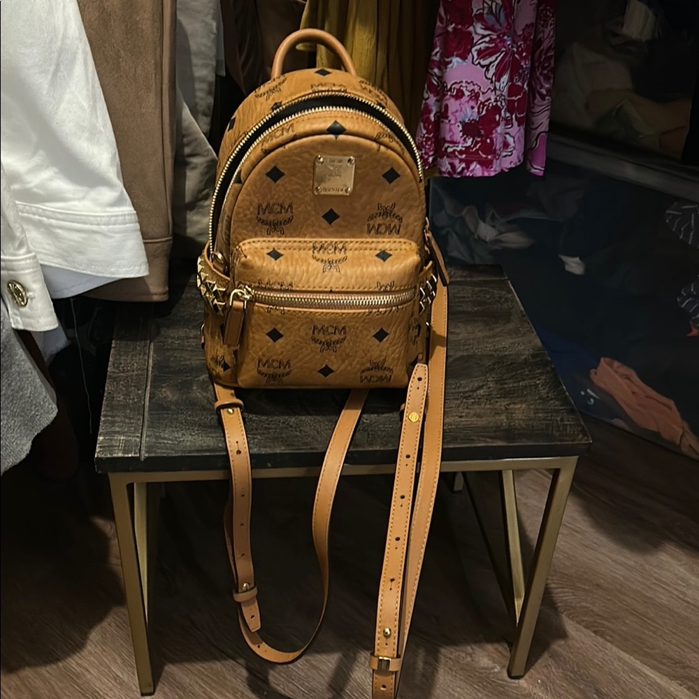 MCM Cognac Logo Backpack